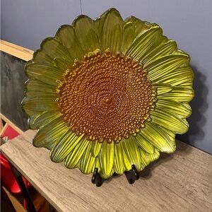 Sunflower Glass Plate - Green and Brown